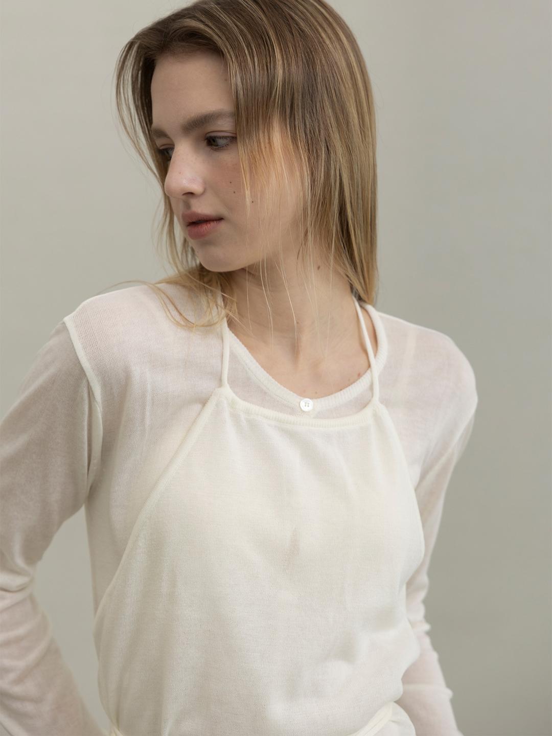Halter Top Layered Cardigan Set - Ivory