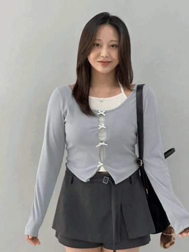 1765 홀터넥 나시 리본 레이어드 가디건[3color/44-66]