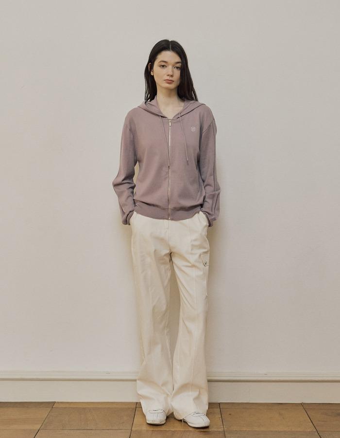 Soft lace Hood Zip-up Cardigan (Purple)