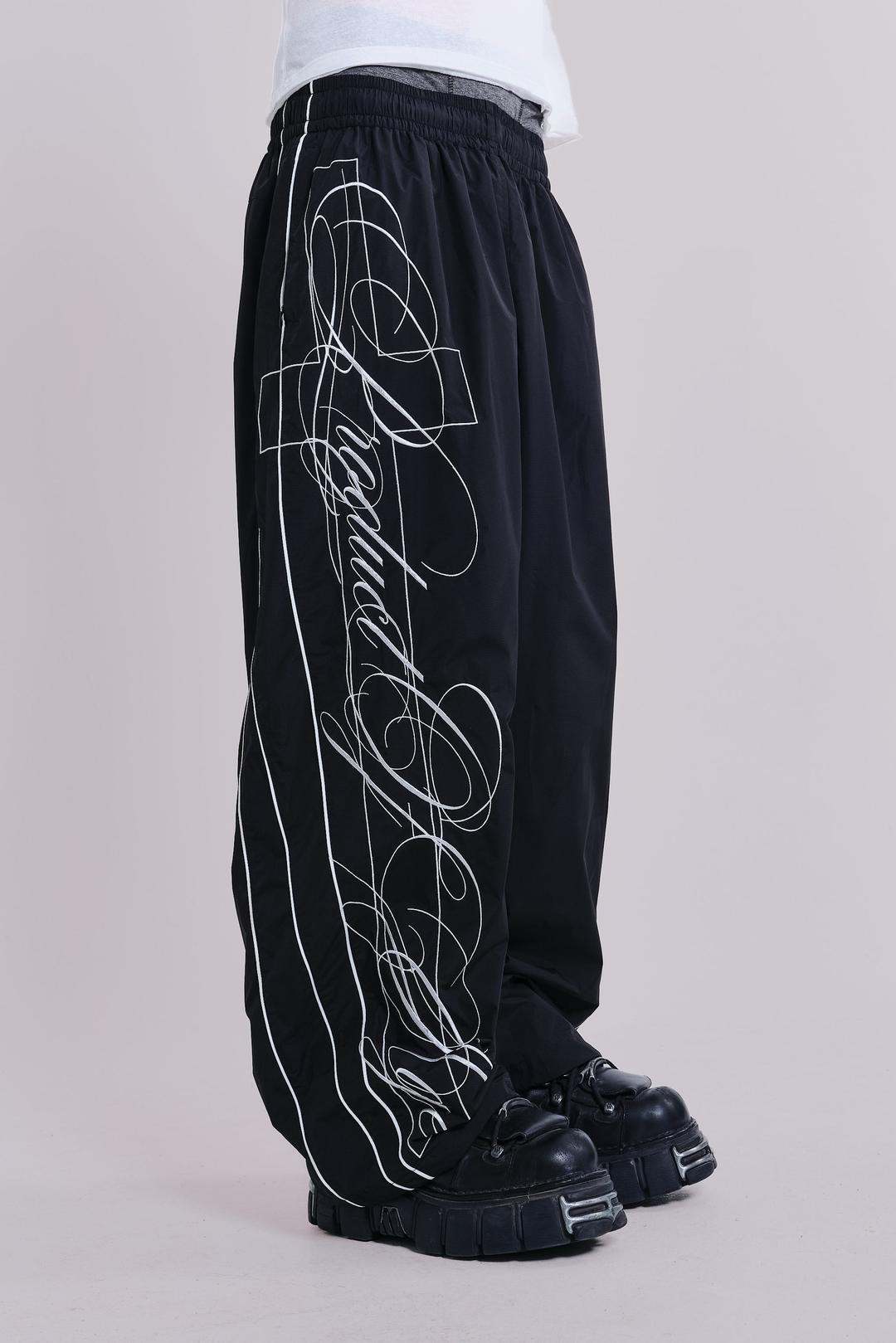 P.O.A. Black Vapor Tracksuit Bottoms - XXS / Black Script