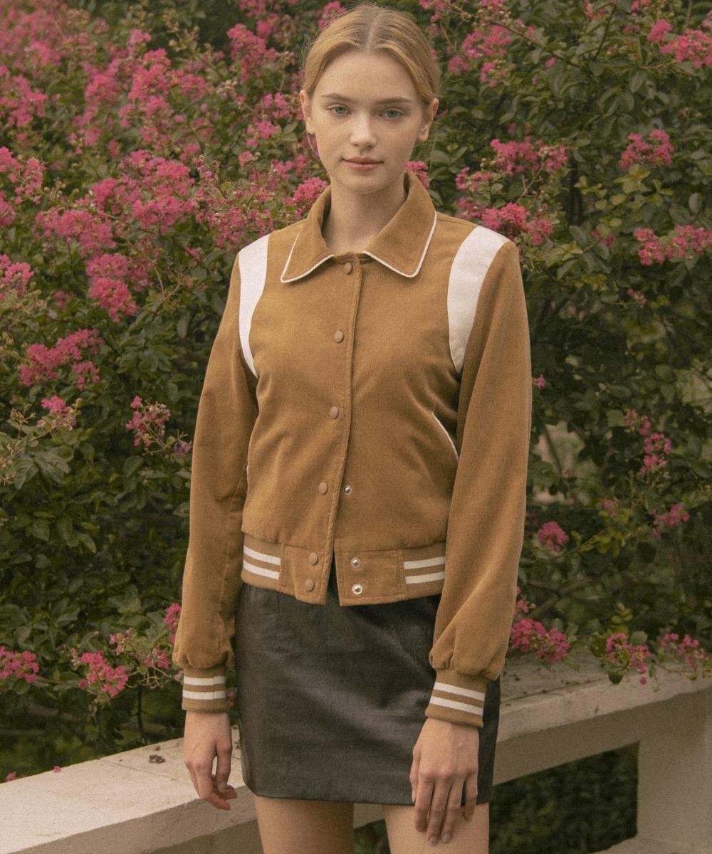 O3700 Coduroy varsity jacket_Caramel beige