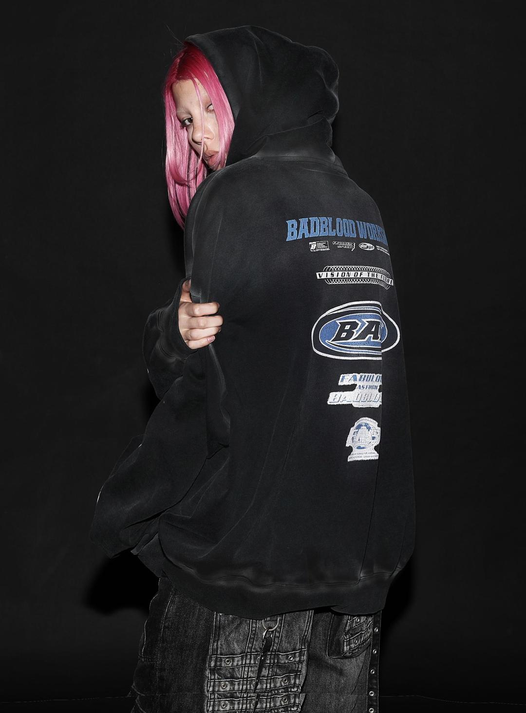 [at-hde23-002] F2 올드이펙트 후드 - 블랙/블루