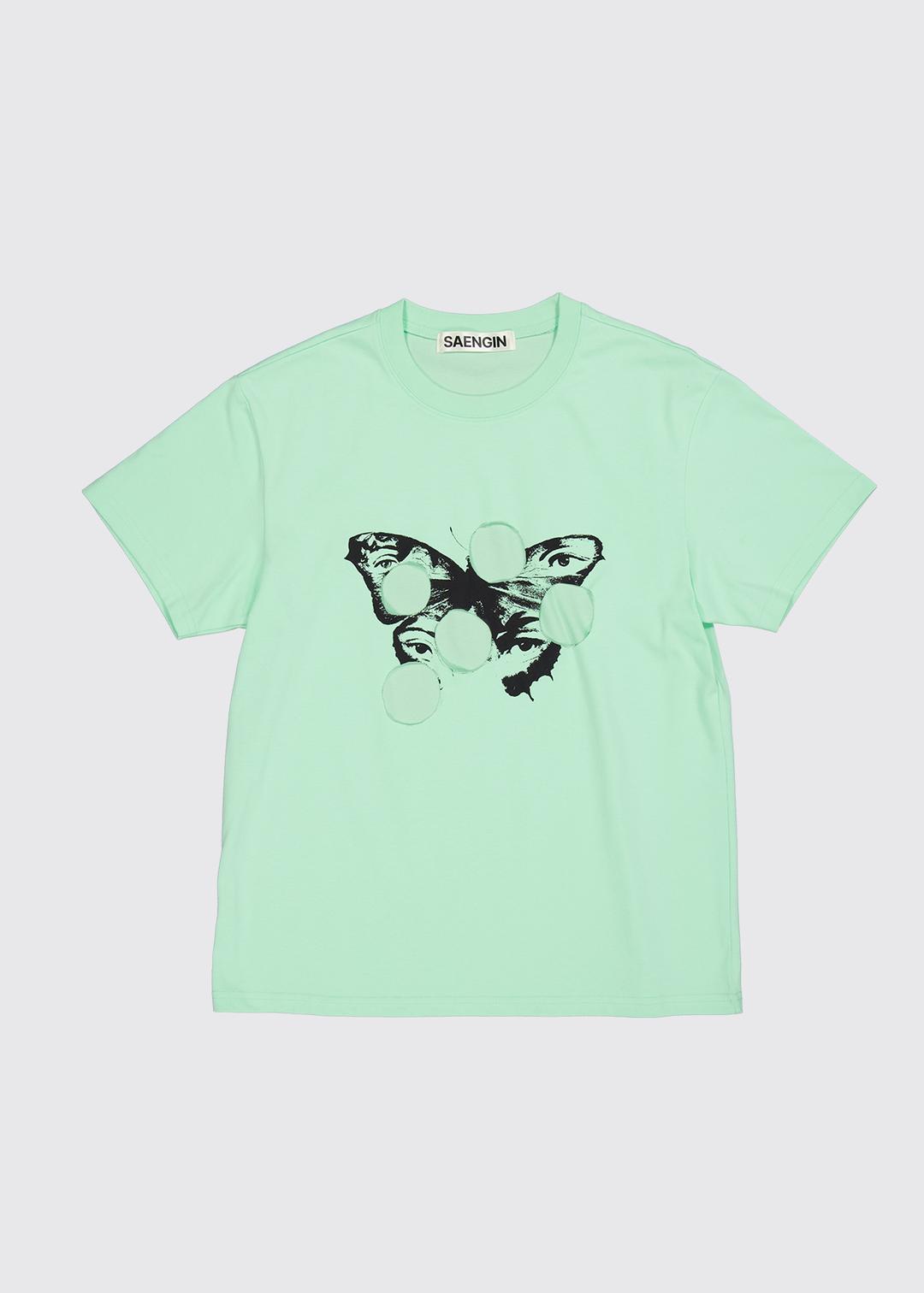 [7/4 출고] CUT-OUT BUTTERFLY TSHIRT - MINT GREEN