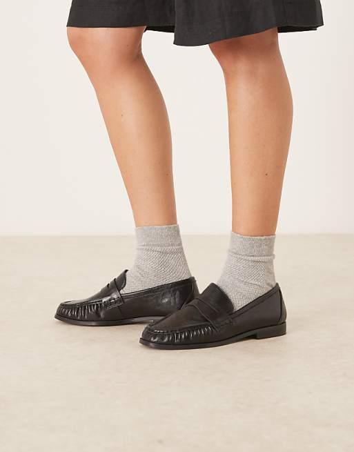 ASOS DESIGN Wide Fit Minnie ruched detail loafer in black