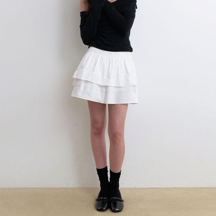mesh layerd mini cancan skirt - off white