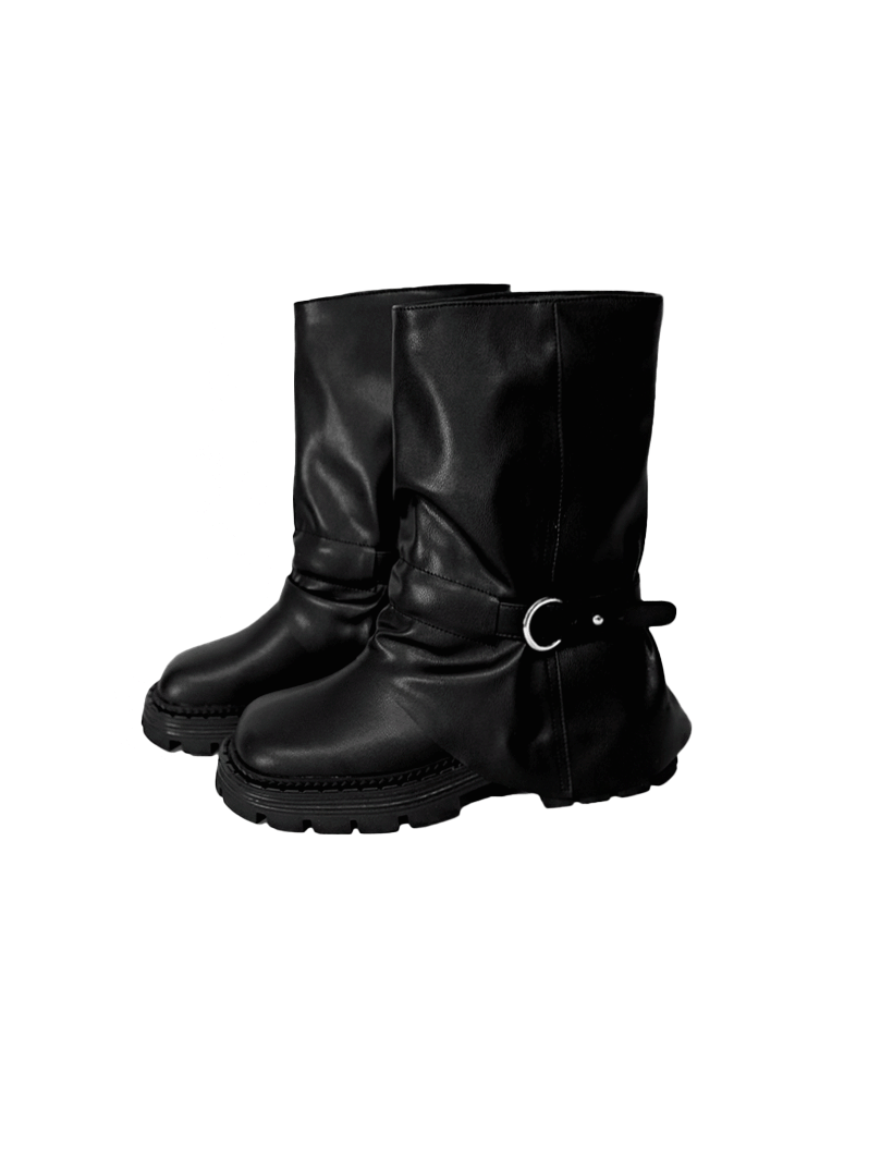 SHIRRING WRAP BELT HIDDEN WALKER MIDDLE BOOTS 셔링 랩벨트 히든 워커 미들부츠