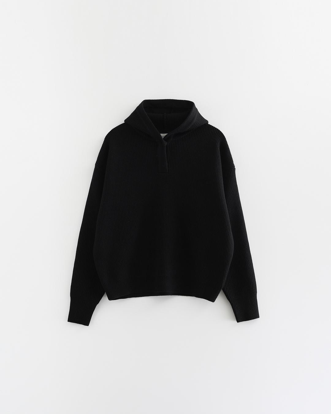 Hachi Overfit Snap Hoodie Knit_Black