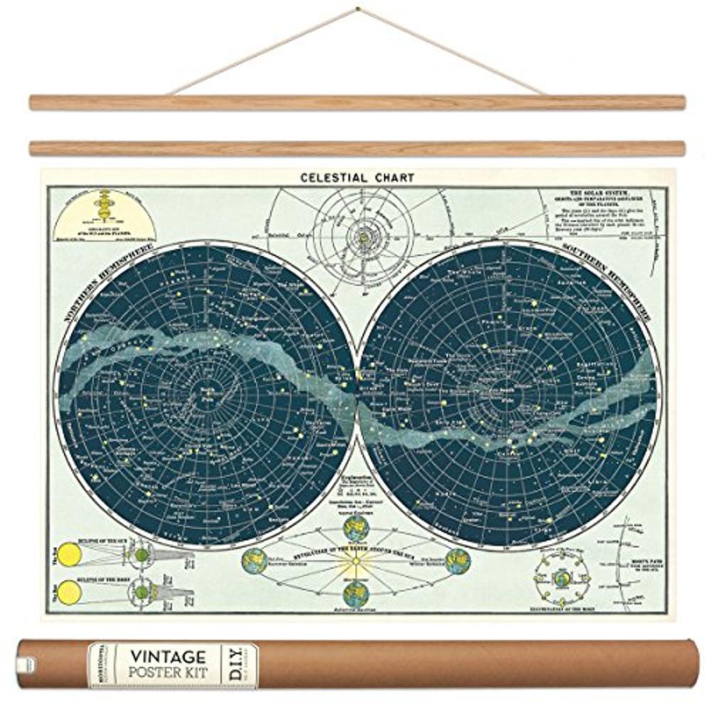 Celestial 포스터 + 걸이 키트 Constellations 빈티지 스타일 28 x 20 인치