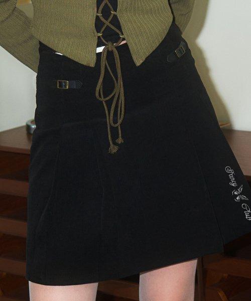 [NF] 코듀로이 버클 플리츠 스커트 (BLACK)_F23ZC860