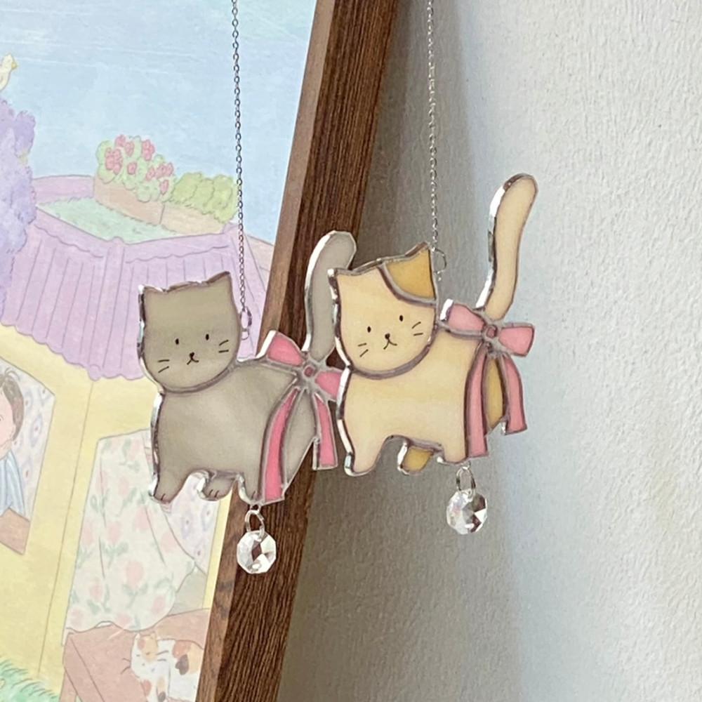 스테인드글라스 소품 뚱 리본 고양이 썬캐쳐 2type