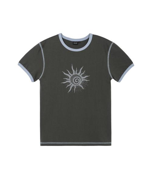 Cracked Sun Ringer Top (Dark Gray)