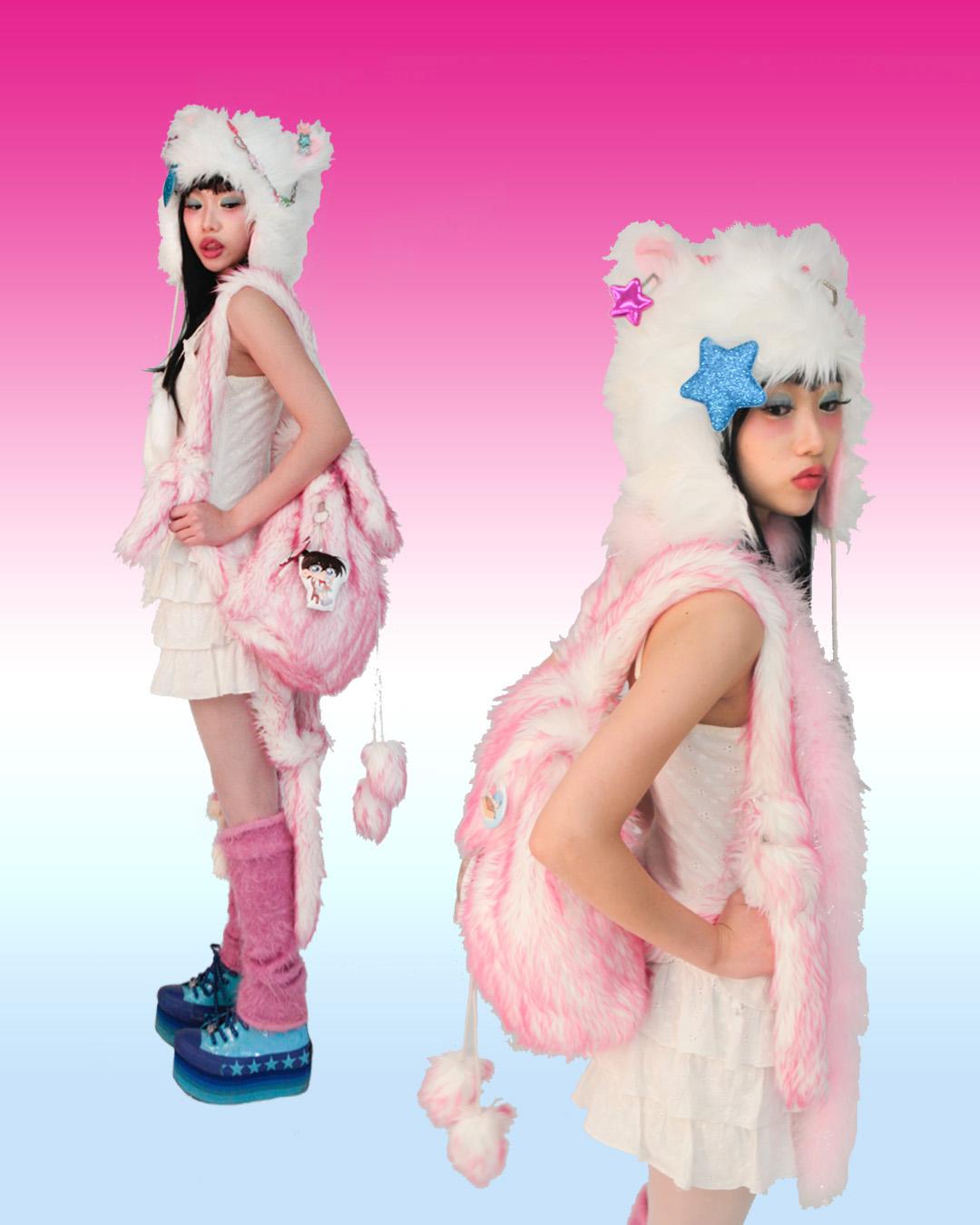 [qpqp made] USAGI fur backpack (pink)