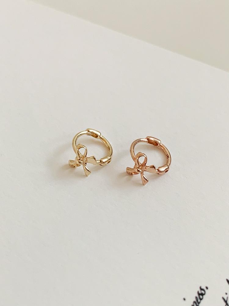 14k 앨리스 리본 원터치 링 귀걸이