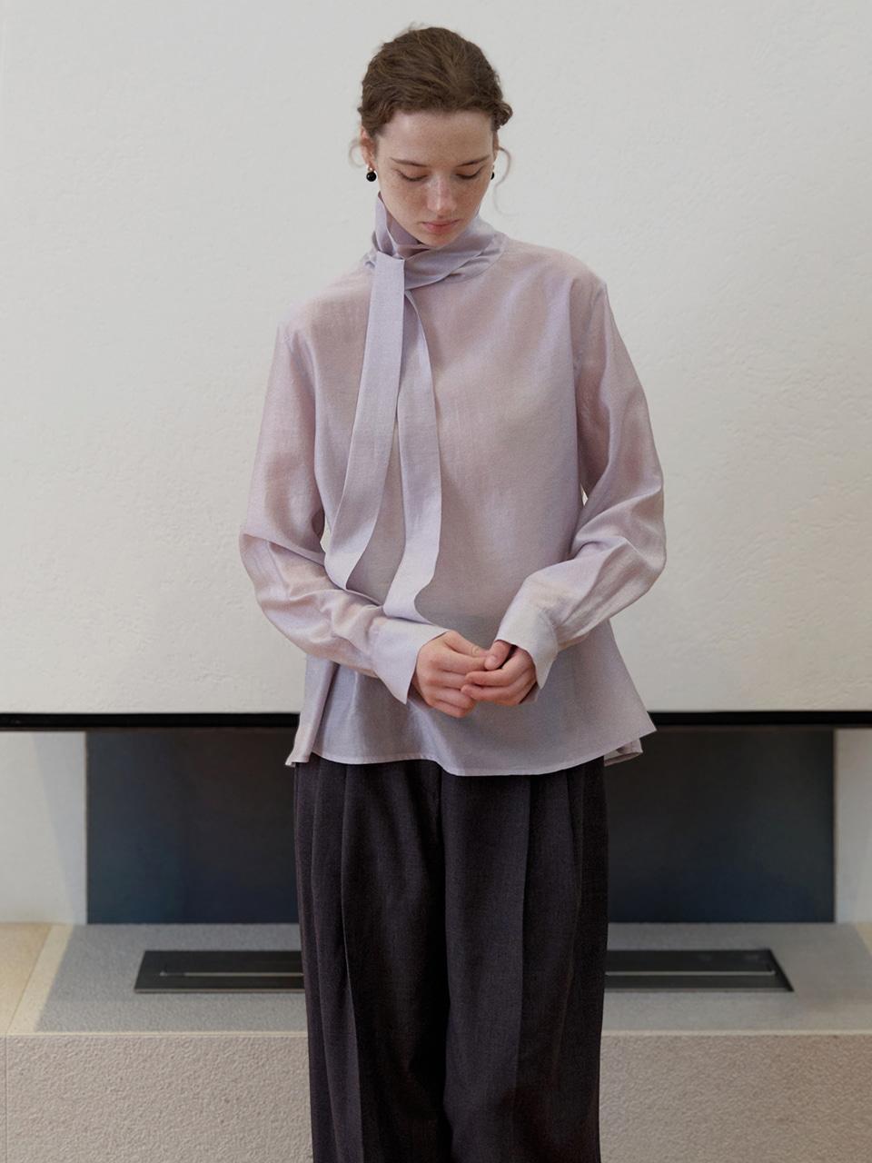 AYLA high neck & tie collar blouse_Lavender Grey