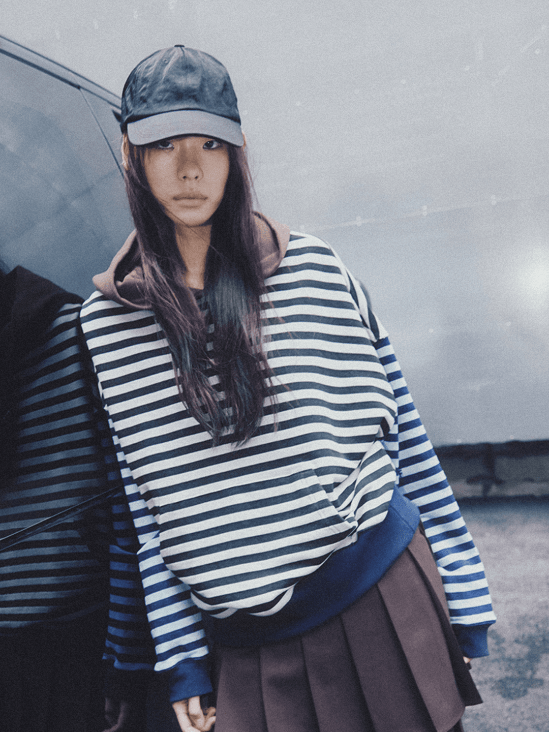 Stripe Colorblock Hoodie Indigo Stripe