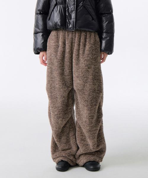 우먼즈 샤기 플리스 와이드 라운지 팬츠 [헤더 브라운]