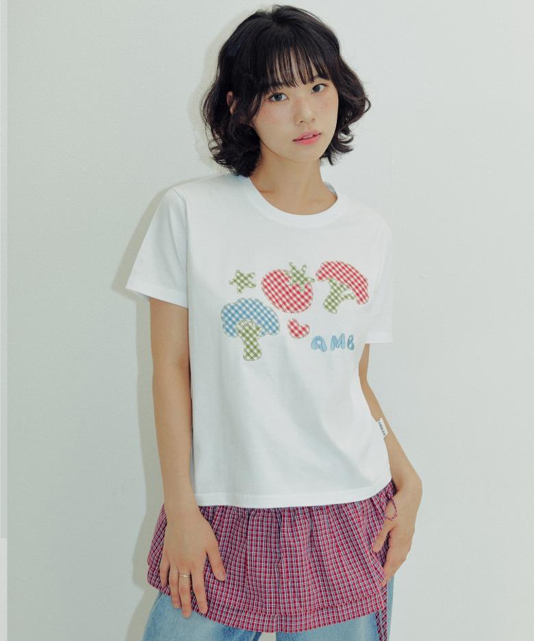 엠블러 남여공용 Tomato Broccoli Duo Patch 체크 패치 반팔 티셔츠 AS1224 (화이트)