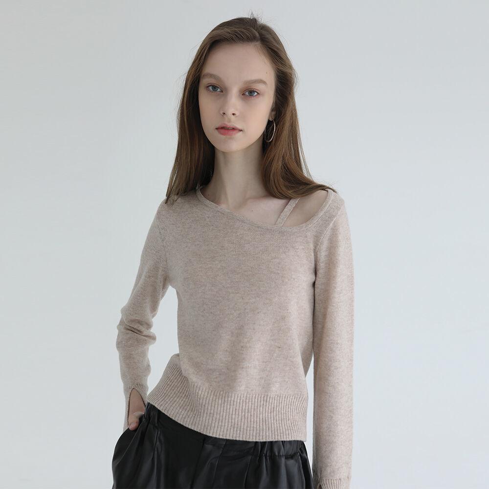 Cashmere unbalance neck knit [Oatmeal]