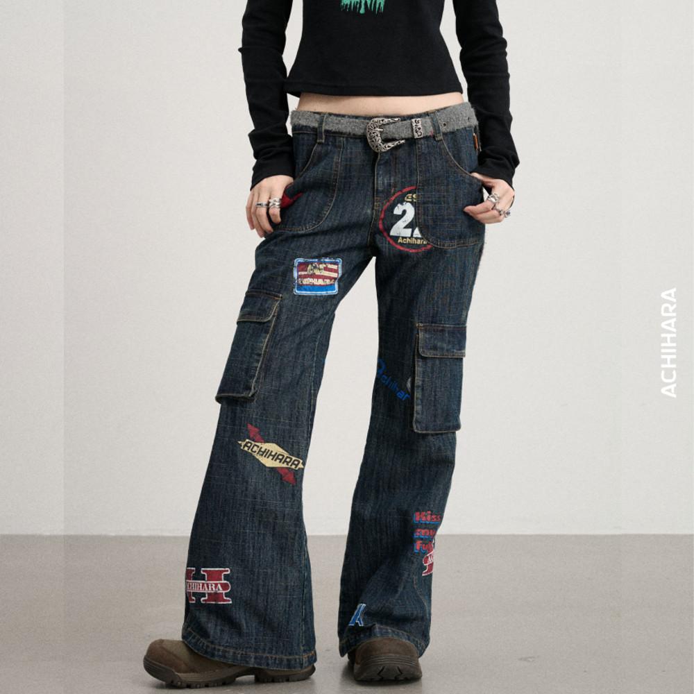 ACHIHARA 팬츠 플레어 스탬프 부츠컷 청바지 Stamp denim trousers