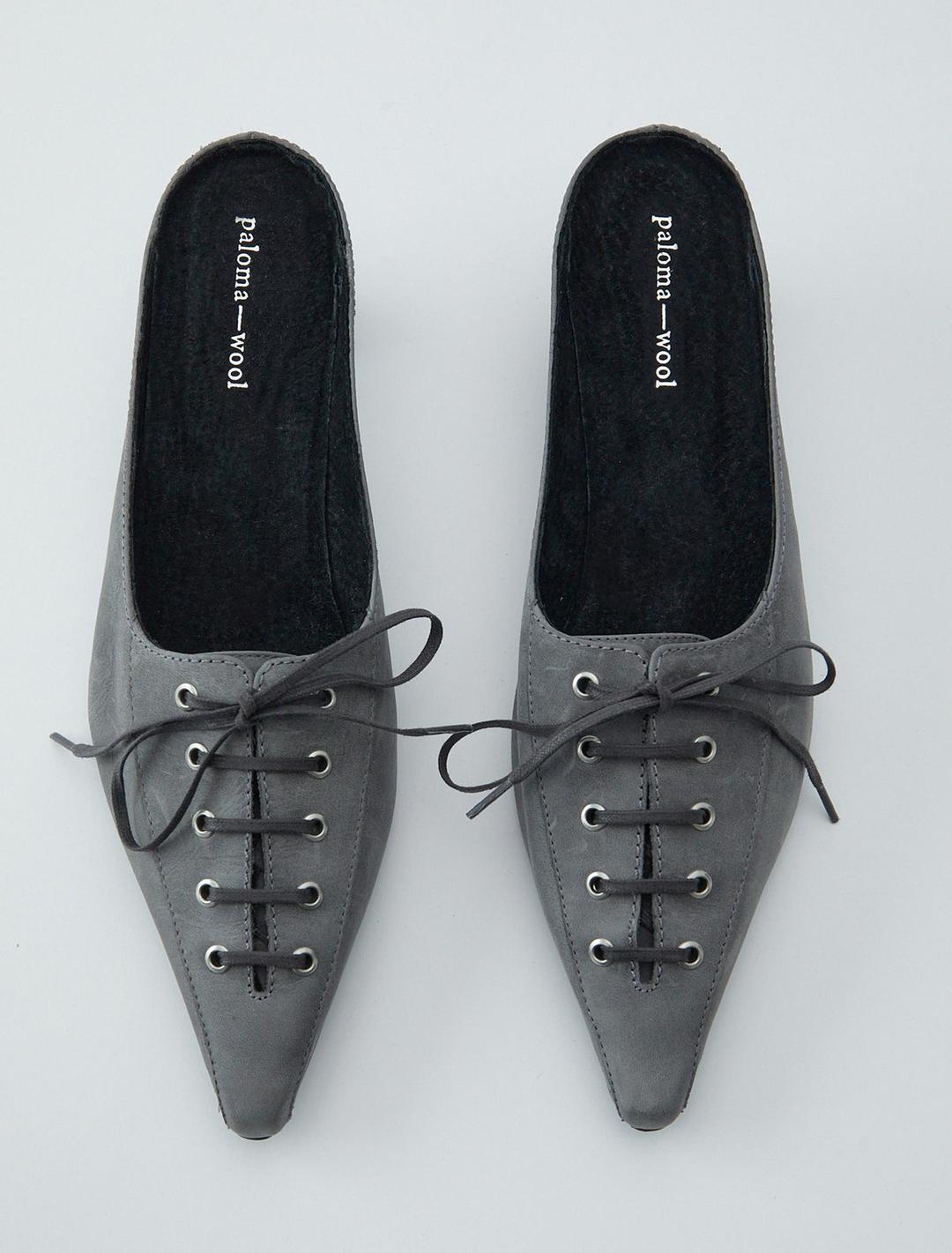 PUY-Grey lace-up mule with a 4.5 cm heel
