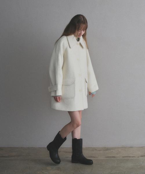 부클 하프 울 코트_Cream
