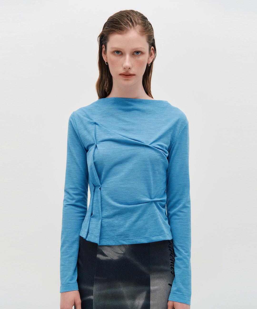 DOZI - Draped Jersey Top _ SKY BLUE