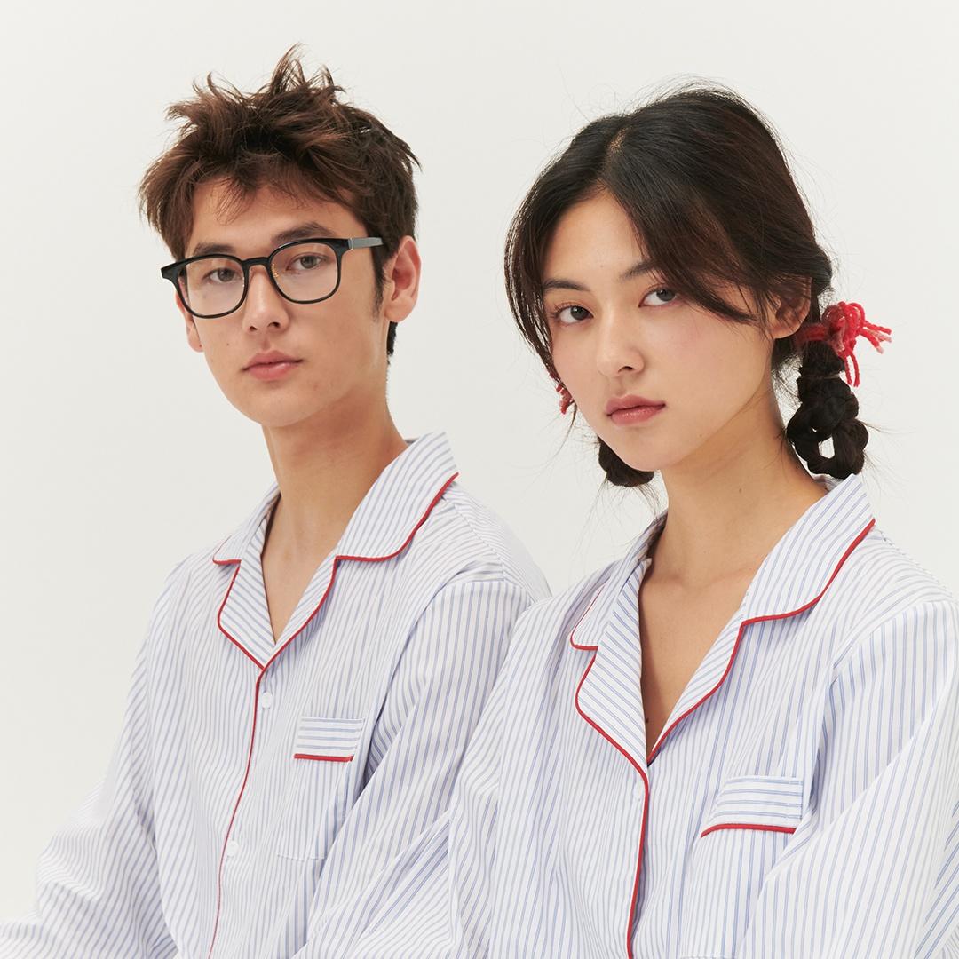 [29CM 단독] (w)스탠다드 티킹 스트라이프 파자마 긴소매세트 화이트