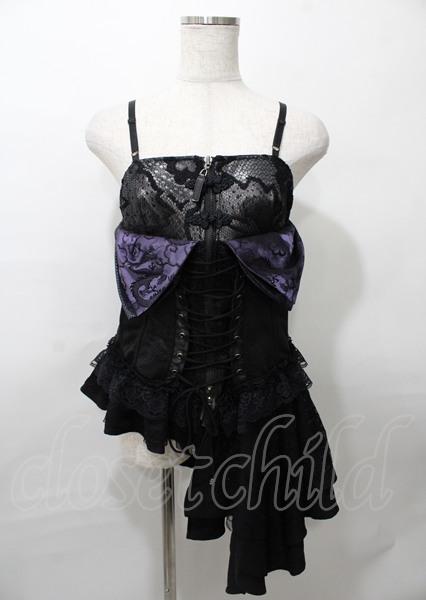 Qutie Frash / アシンメトリーコルセットビスチェ  黒 Y-25-07-25-095-QU-TO-SZ-ZY