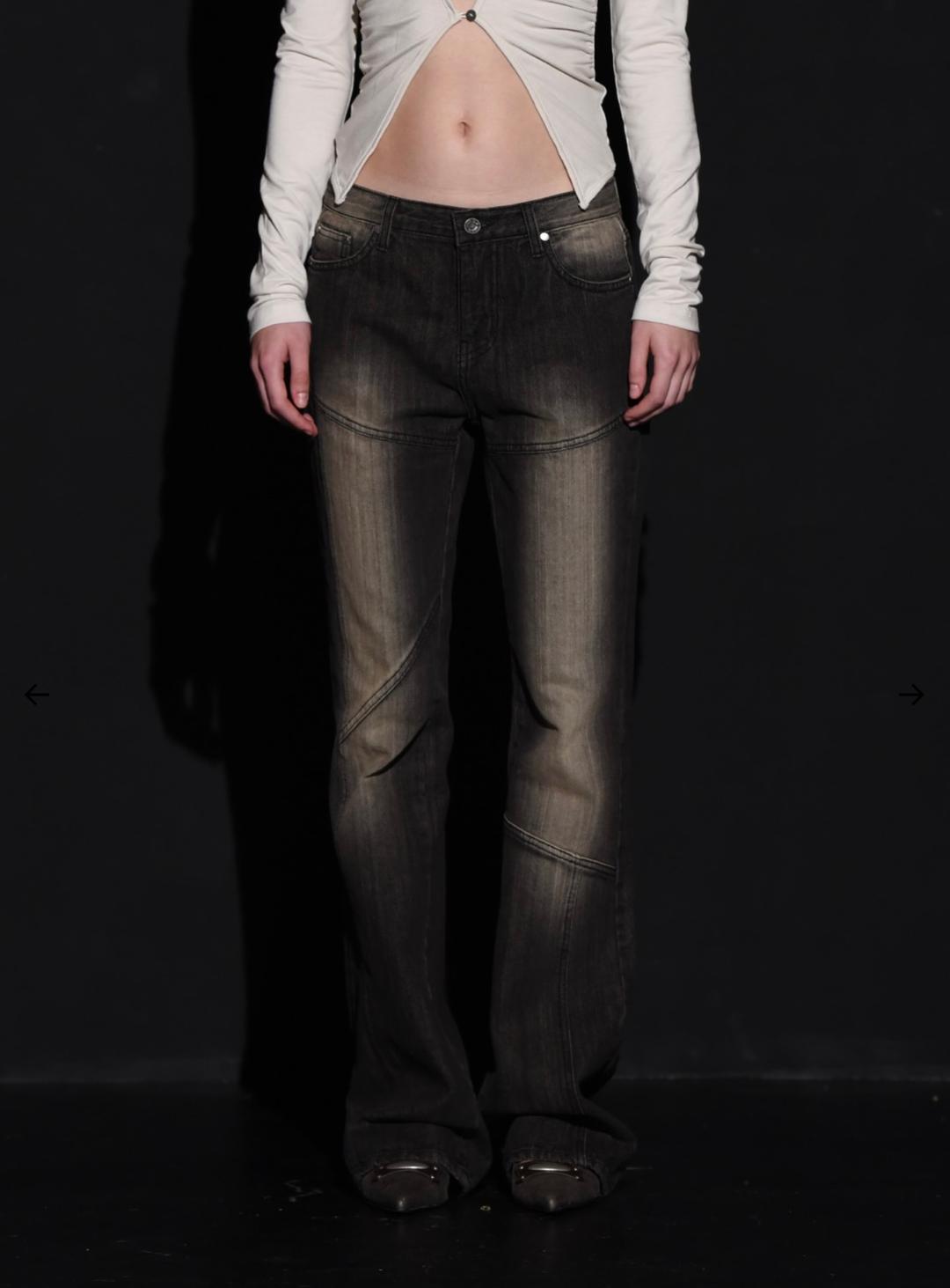 CUT LINE BOOTS CUT DENIM PANTS,GRAY