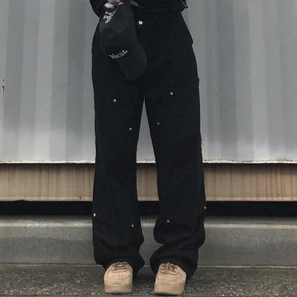 블랙 리벳 와이드팬츠/BLACK RIVET WIDE PANTS