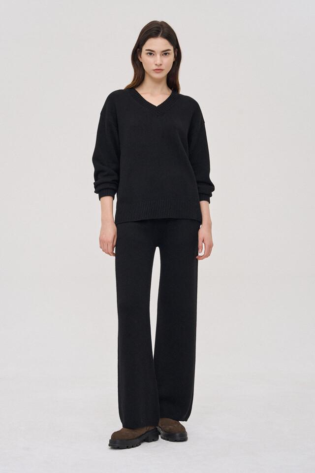 울 캐시 브이넥 루즈 핏 니트 탑