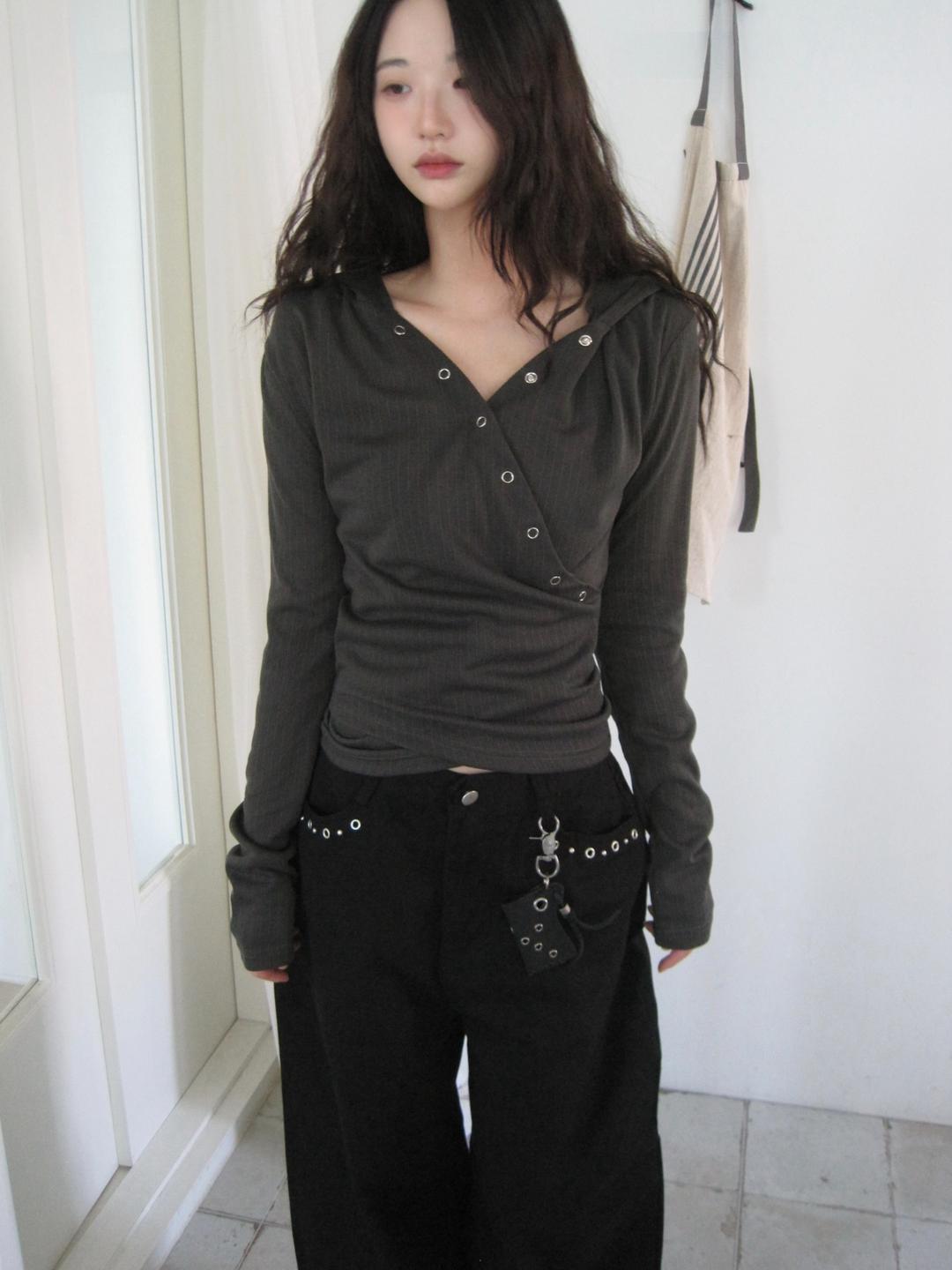 옵텐소 골지 스냅 랩 후드 티셔츠 (4color)