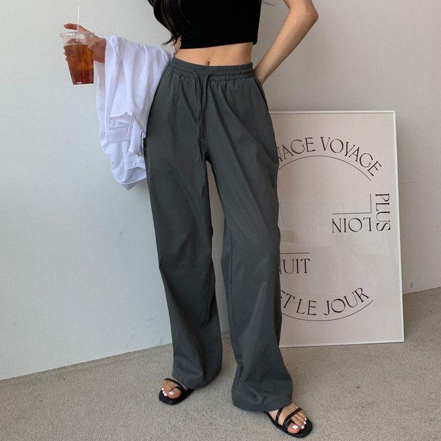 [남녀공용] 유니크 바스락 나일론 밴딩 와이드팬츠 (4col)_뷰러