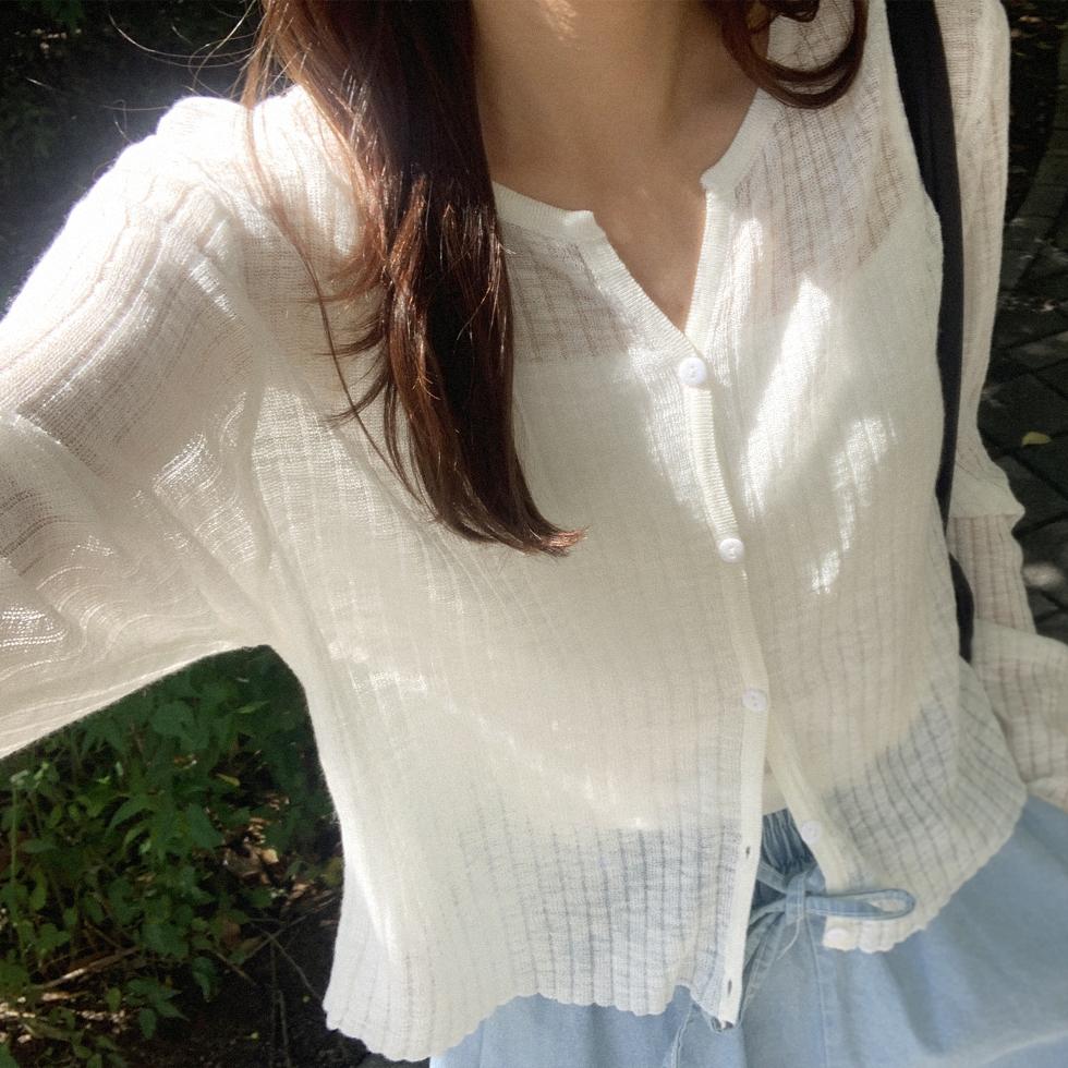 이퓨 [주문폭주⚡워터밤/흠뻑쇼💦살안타템💛여름긴팔🌈휴양지룩🌴오늘출발🚚💕] [단독기획]힐튼 여리핏 썸머 골지 가디건 - 4color