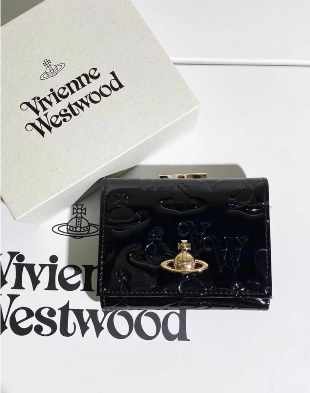 비비안웨스트우드 아카이브 금장 orb 펀칭 유광 블랙레더 하프월렛 반지갑 | 후루츠패밀리