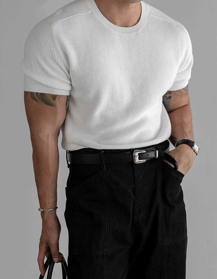 수피마 하찌 라운드 반팔 니트