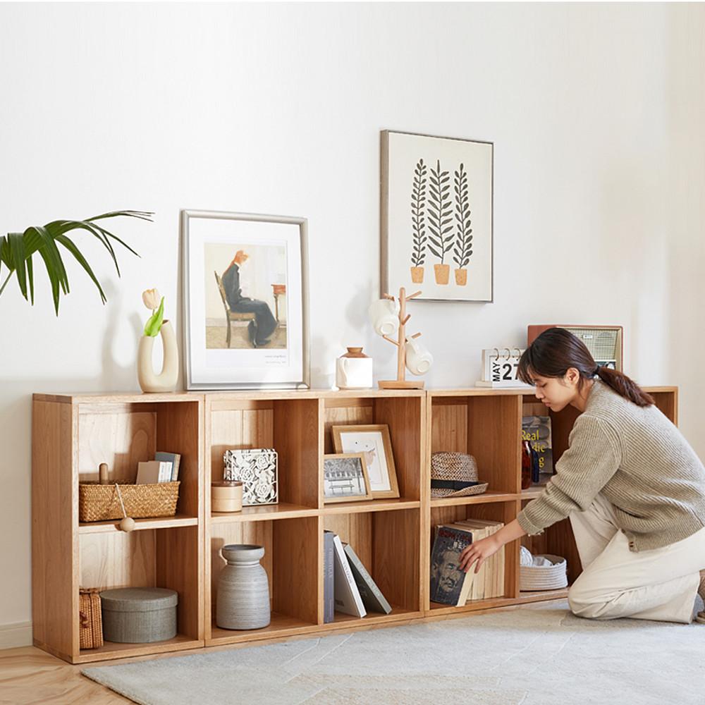 예스우드 프라하 북카페 오크 원목 2단 확장형 책장 시리즈 우드 책꽂이 선반