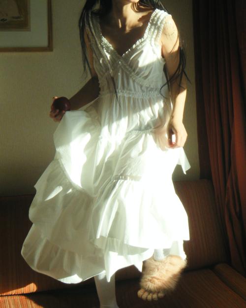CHEST FRILL LONG DRESS_OFF WHITE