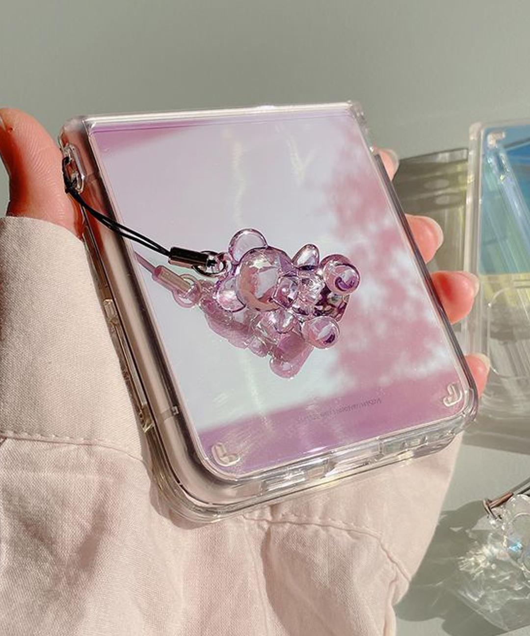 오로라 베어 고리 케이스 z플립3 제트플립3 zflip3 지플립3 투명 기본 귀여운 곰돌이 우정템 심플 하프미러