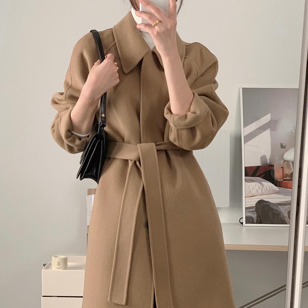 코펜하겐 울90 벨트 핸드메이드코트 (카멜)