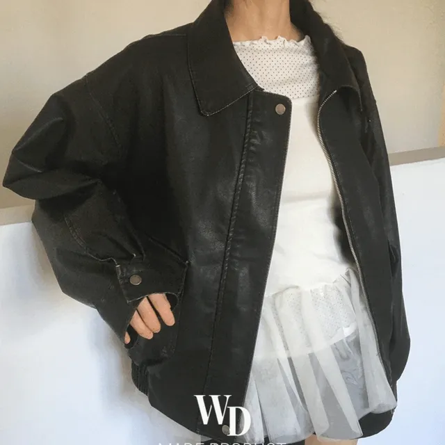 [봄.간절기🌸/워싱색감🤎/MADE] 블룸 빈티지 워싱 포켓 박시 레더 자켓