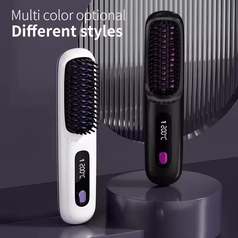 새로운 헤어 스트레이트너 브러시 - LED 디스플레이가 포함된 무선 헤어 스트레이트닝, 컴팩트 및 여행 친화적 Anti-Scald 미니 빗