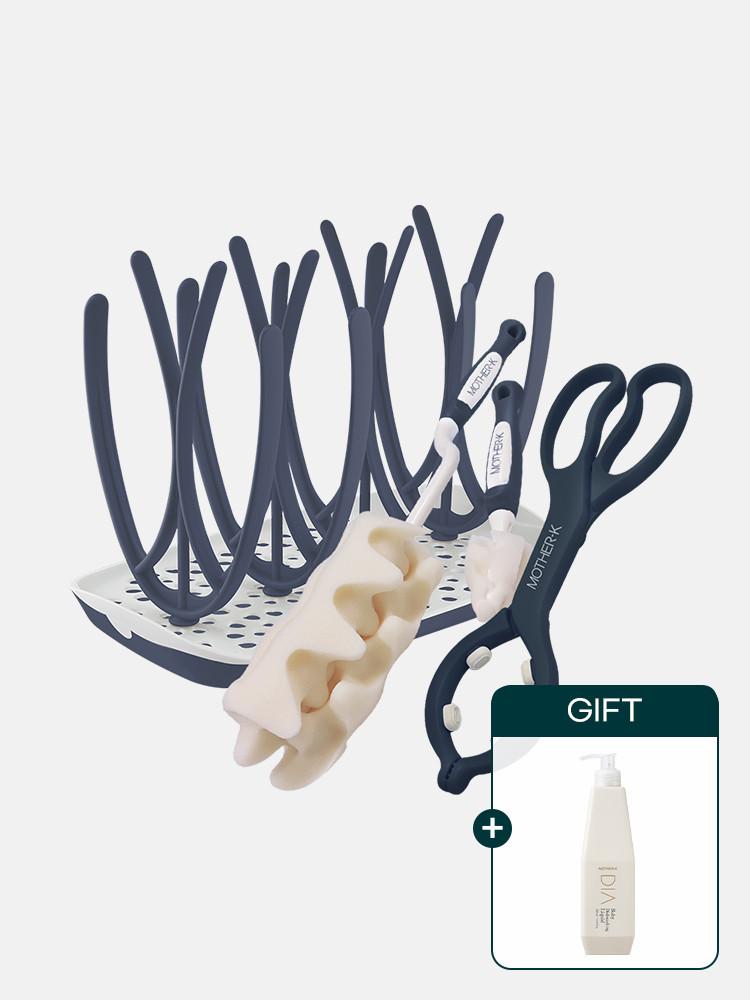 [사은품증정][국민템] 마더케이 신생아 세척용품세트 (젖병건조대+스펀지브러쉬 2종+젖병집게)