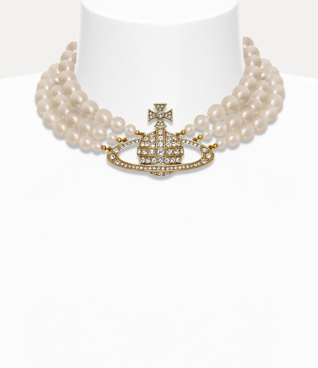 Three Row Pearl Bas Relief Choker - Gold -  63030007-02R117-CN