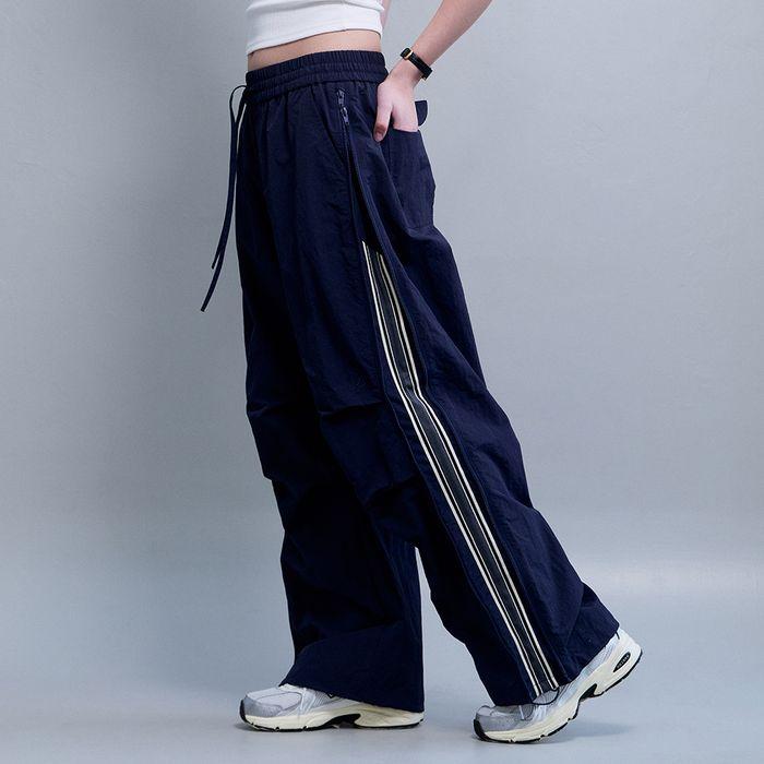Vass Zipper Nylon Pants-Navy