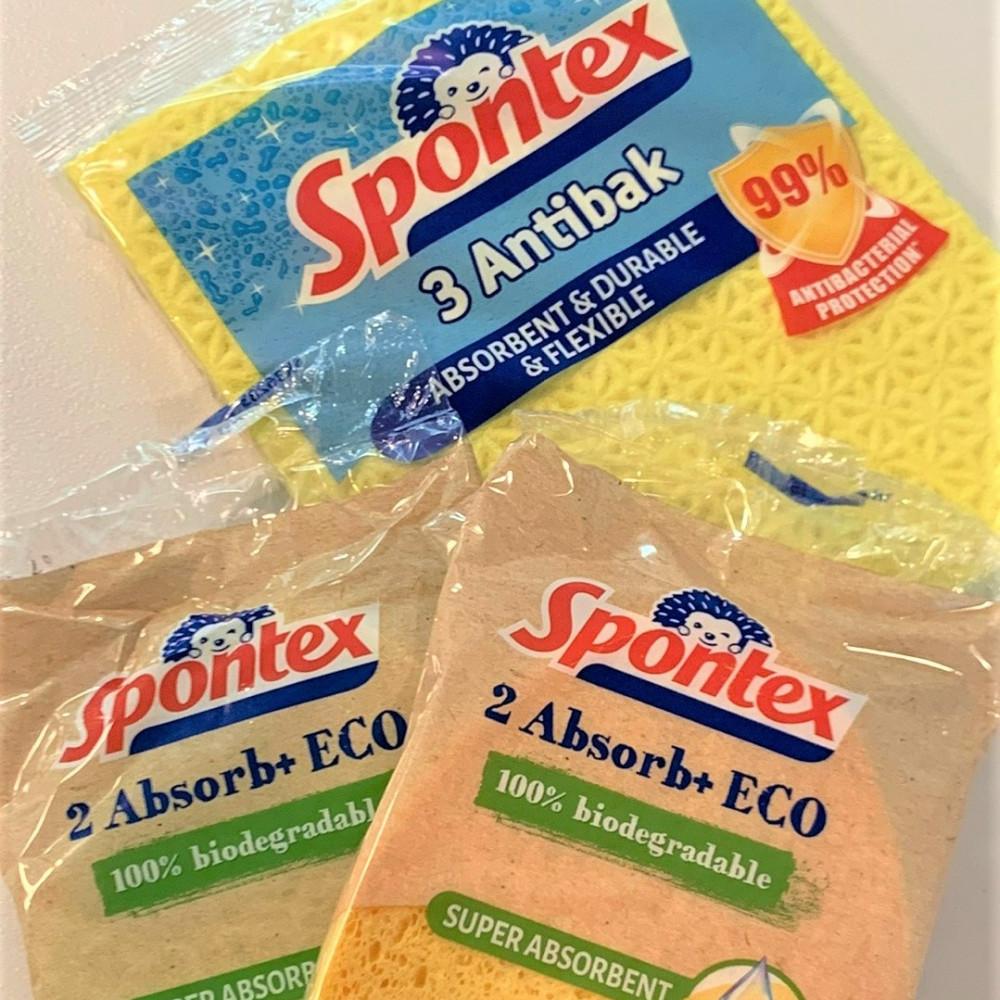 스폰텍스 스펀지 2개입+수세미 집게1개 주방 천연 셀룰로오스