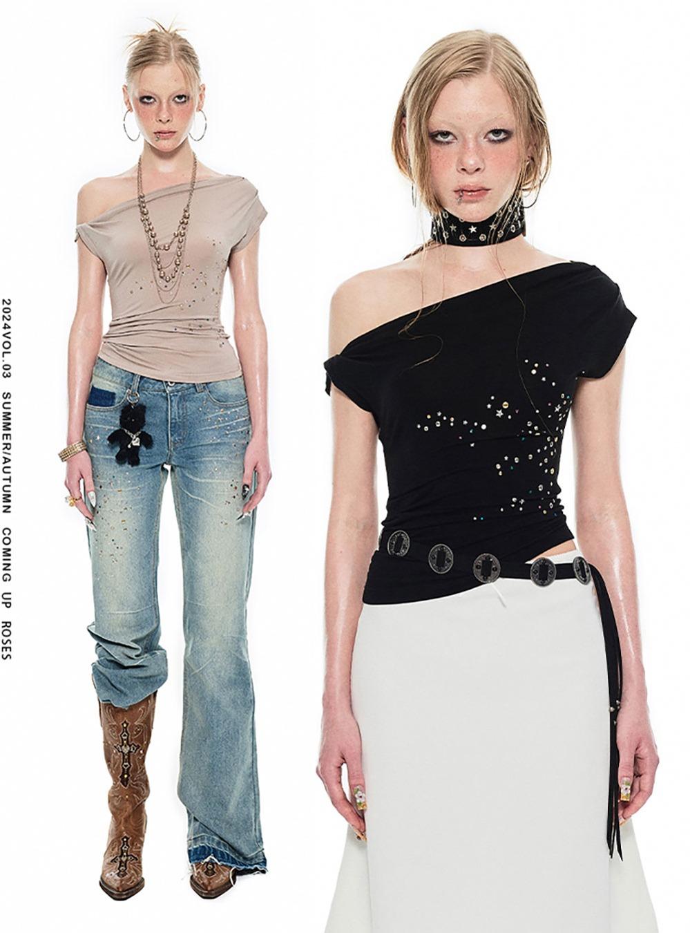 Keen off-shoulder rivet slim fit top