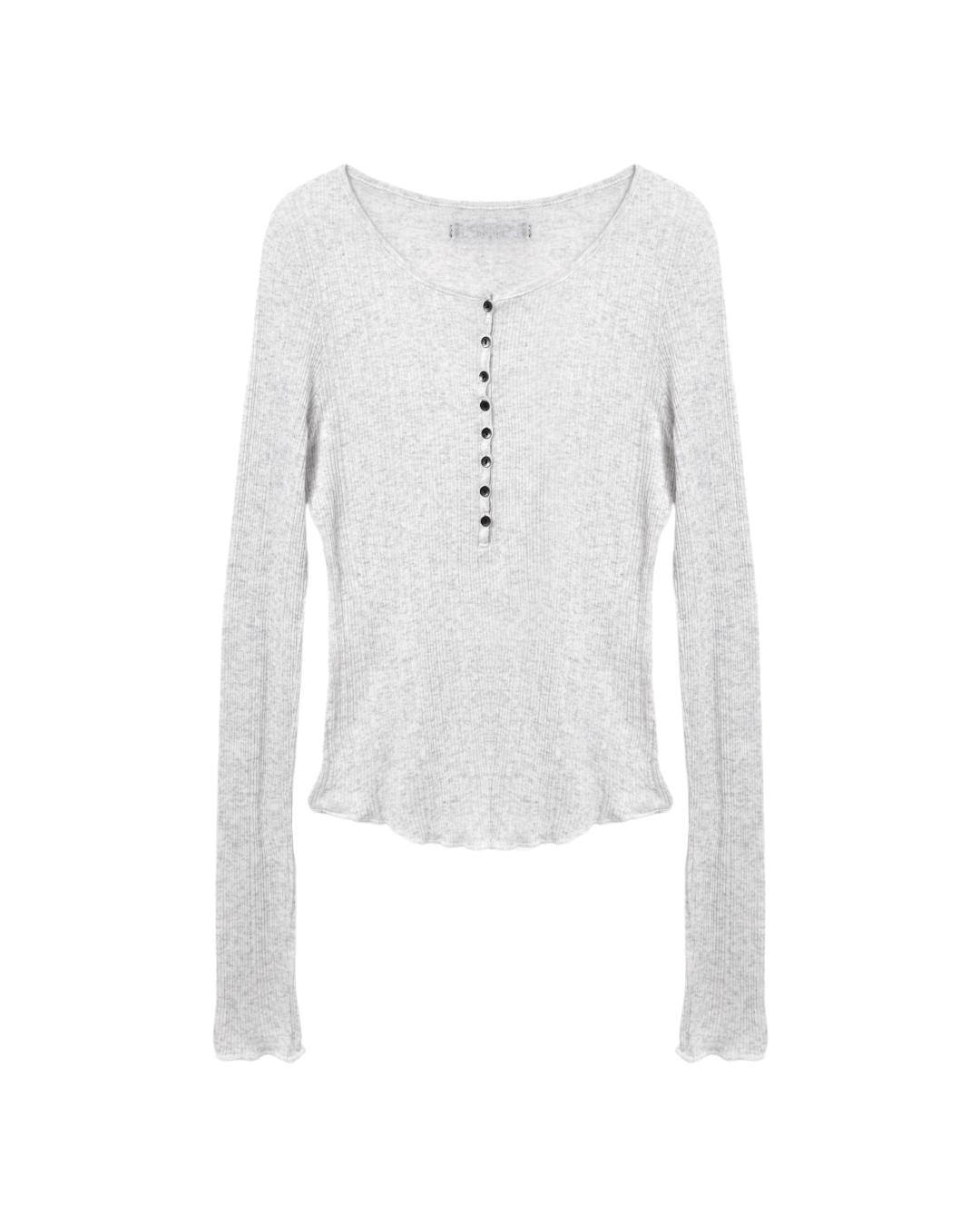 SOFT BUTTON LONG SLEEVE_WHITE  MELANGE