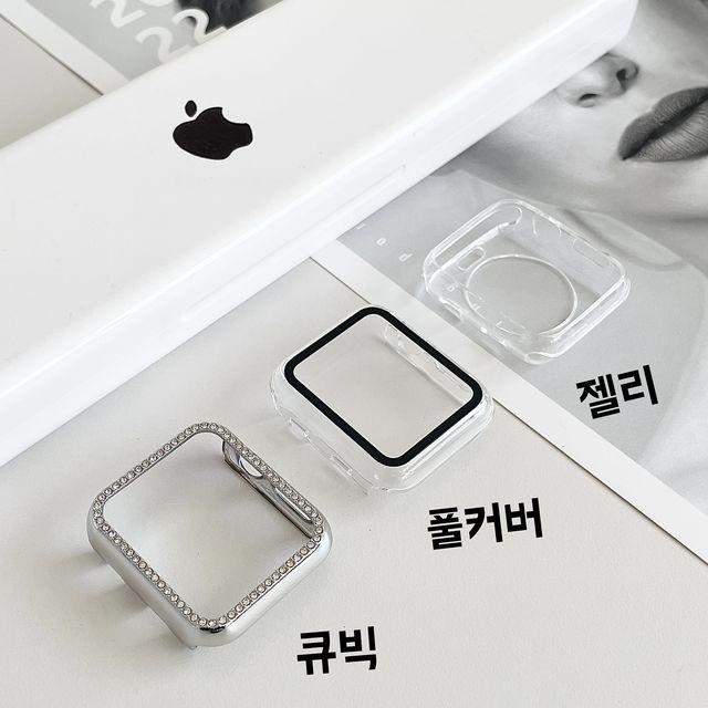 [당일출고][무료필름증정] 전기종입고 애플워치 커버케이스 큐빅 젤리 하드 베젤링 필름 7 6 5 4 3 2 1 SE 밀레니즈루프 메탈스트랩 실리콘
