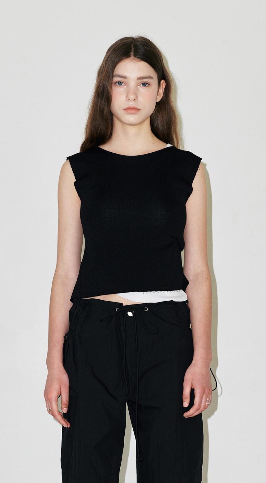 BACKLESS RIBBON POINT KNITWEAR - BLACK